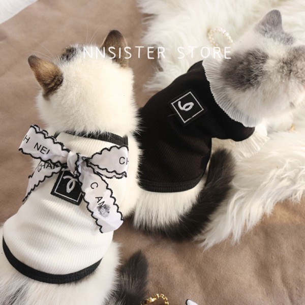 シャネル ペット服 ドッグ洋服 シャツ ハイブランド CHANEL 犬服 猫のベスト 裏起毛 かわいい 蝶結び付き レース飾り 子犬チョッキ ココマーク 優雅ウェア 猫服 2色 3XS - XL 春秋