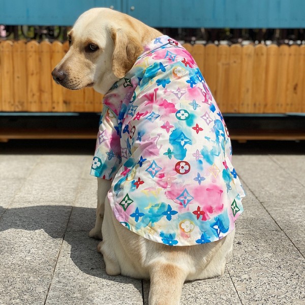 ブランド ルイヴィトン ペット服 犬服 シャツ カラフル 捺染 キレイ 大型犬 lv 中型犬ウェア モノグラム 高品質シャツ 通気性抜群 薄い 春夏服 ドッグ洋服 お出かけ着 脱毛保護 かっこいい XS~3XL ゴールデン・レトリバー