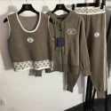 ルイヴィトン /LV セットアップ 女の子 3点セット タンクトップ ニットジャケット ズボン カジュアル ブランド服飾 ゆったり 体型カバー 大人 おしゃれ ファッション 運動 お出かけ着 