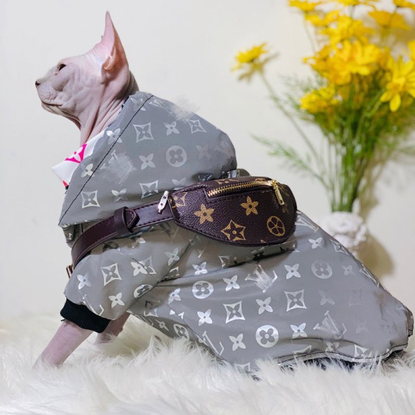 ルイヴィトン猫服 子犬服 厚手ジャケット ネコ防寒コート ブランドlv 猫洋服 パロディー  裏フリースジャケット 暖かい 夜光ペット服 ロゴ付き 寒さ対策 韓国T-シャツ 半袖 猫服 ストレート系  XS - 2XL