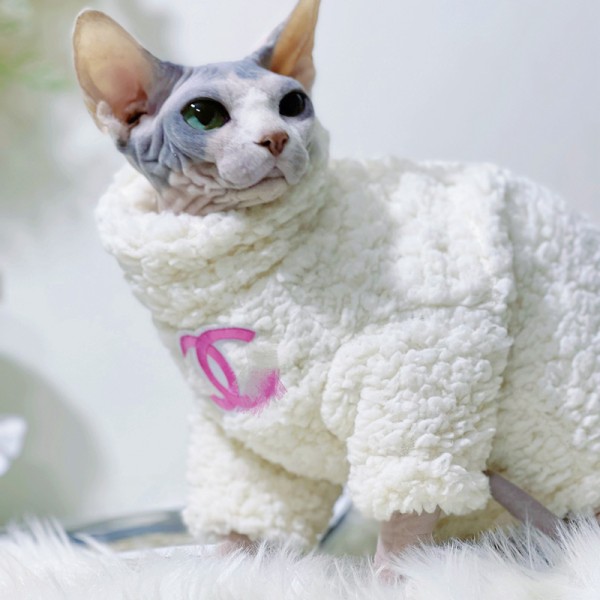 シャネル ハイブランド  Chanel ペットウェア 猫のパーカー 無毛猫 秋冬服 スフィンクス ハイネック防寒服 ペット モコモコ服 子犬服 裏起毛 ふわふわ 雲ような 小型ペット 中型ペット洋服