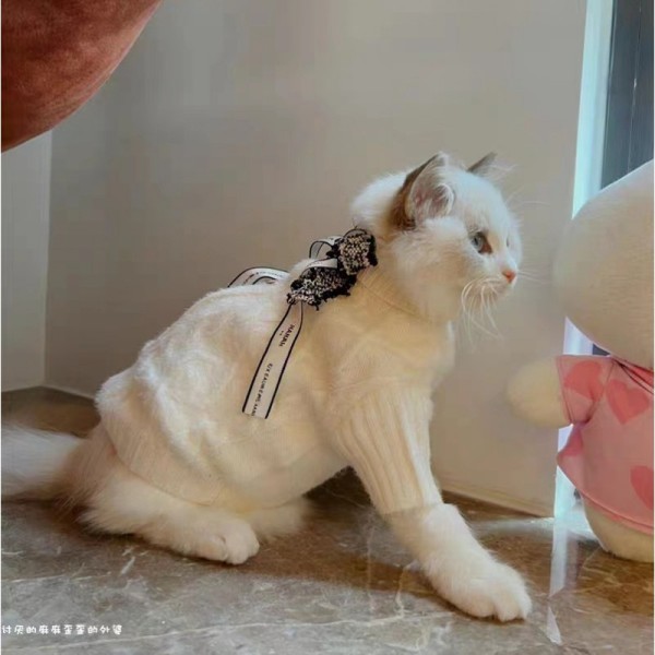 シャネル CHANEL ペット服 猫の洋服 ニットセーター 暖かい ドッグ 秋冬ウェア ブランド 薄い 犬用Tシャツ かわいい 犬 猫 春夏tシャツ ホワイト 蝶結び付き お姫様風 猫ウェア 着心地よい 通気性 動き着やすい 小型ペット服 XS~XL