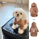 Celine ブランド ペット服 犬服 パーカー わんちゃんのスウェットシャツ セリーヌ 猫パーカー 厚い 秋冬パーカー 帽子付き 柔らかい 暖かい かわいい プルオーバー 防寒コート 中小型ペット洋服 ファッション 凱旋門ロゴ