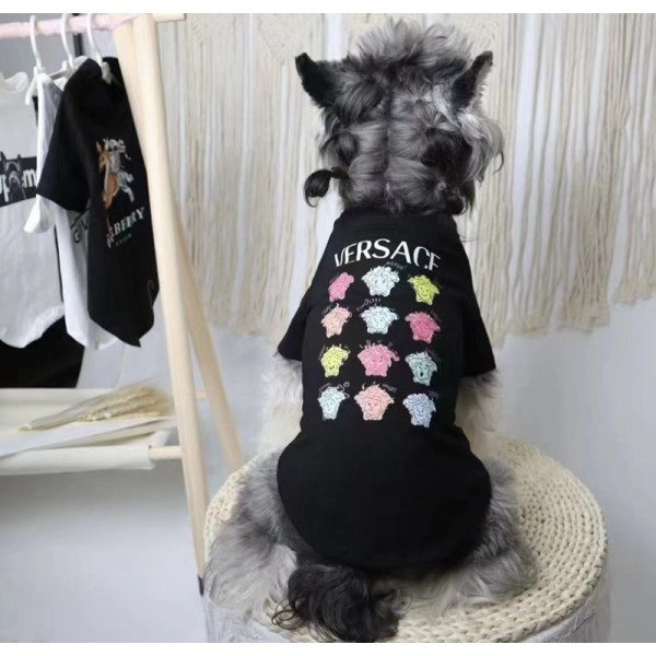 ブランド Versace 犬服 春夏 ｔシャツ ヴェルサーチ ドッグ 丸首 半袖 ペット服 シンプル 可愛い ドッグウェア 犬猫用 通気性 お散歩お出かけ服 コスチューム S~2XL 高品質 オシャレ