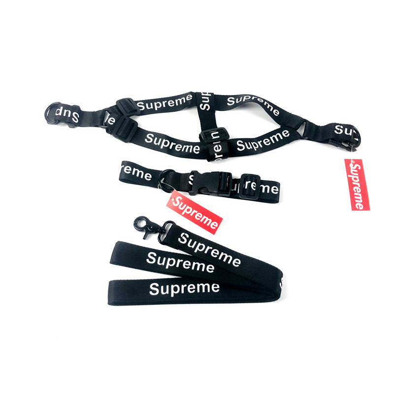 Supremeブランド ペット グッズ  ペット用 リード ハーネス カラー 3点セット パープル おしゃれ シュプリーム 犬用リード 胴輪 